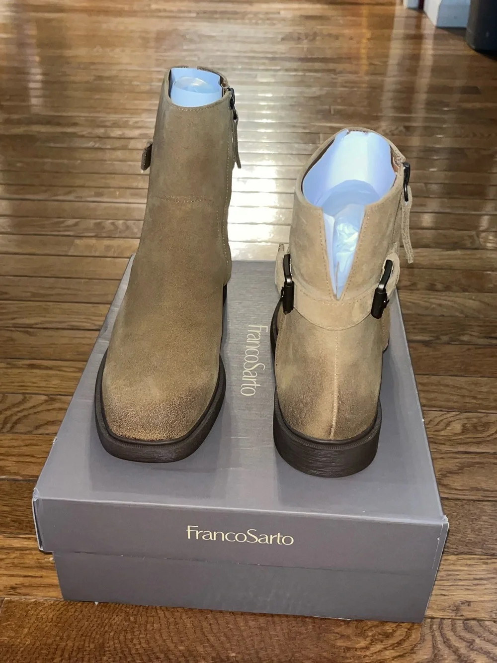 Franco Sarto Pippen Square Toe Boot Brown Leather Women’s Size 8 Moto Inspired